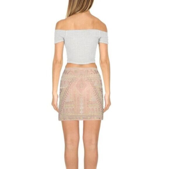 Nude Beaded Embroidered Aztec Mini Skirt - Picture 9 of 10